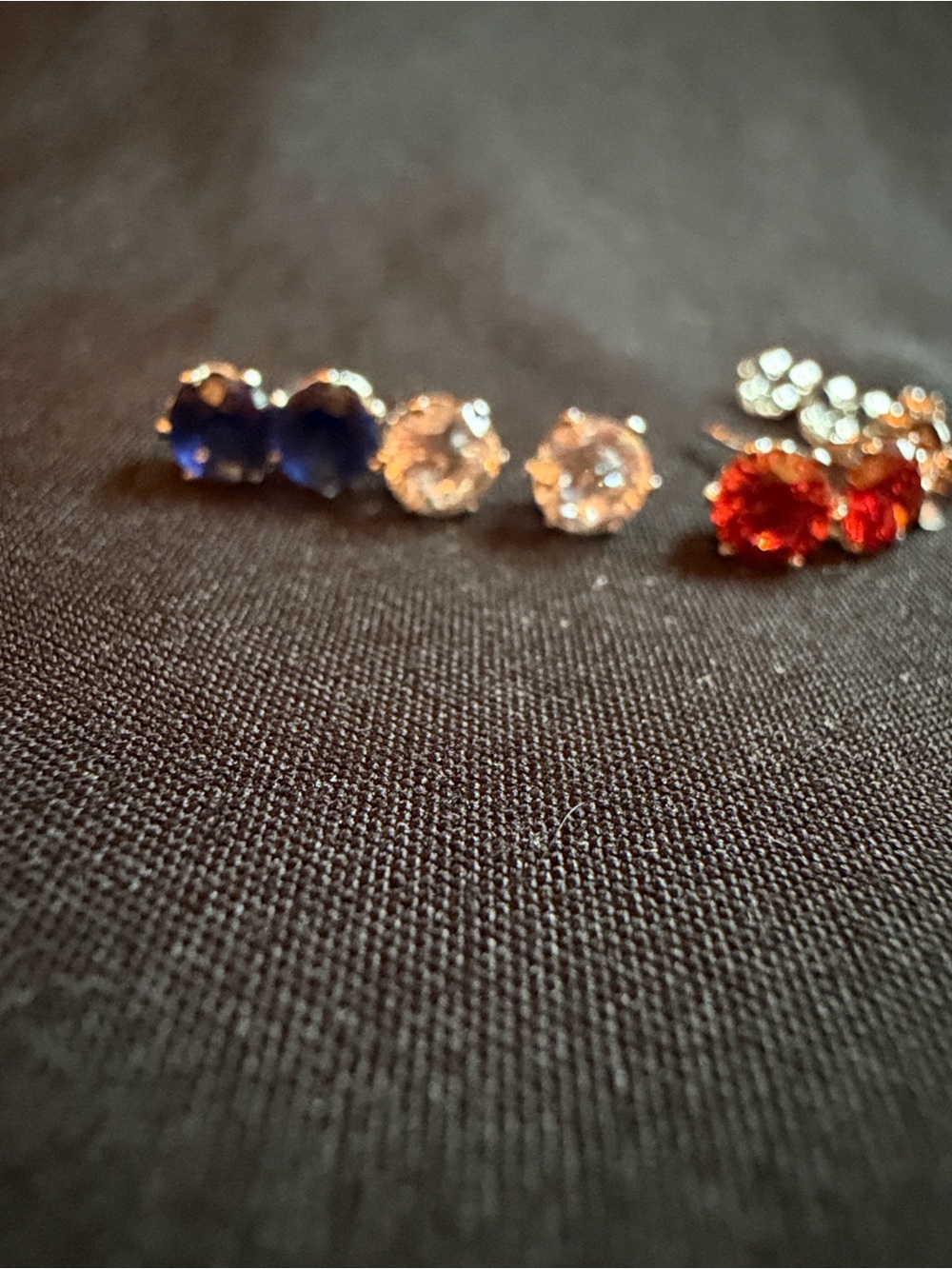Classic Trio Stud Earring Set - Sterling silver 925 Blue, Clear & Red NWT